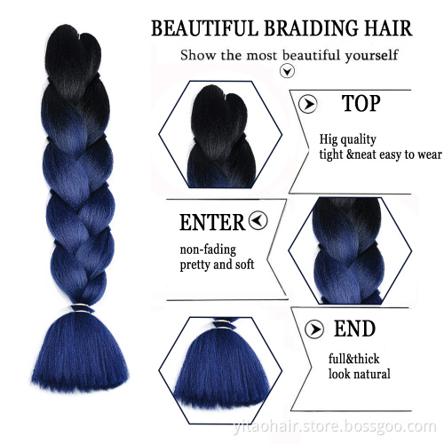 Lowest wholesale price Ombre Braiding Hair Extensions For Braiding Hair blue 24inch Jumbo Colorful Braiding Hair Pre stretched